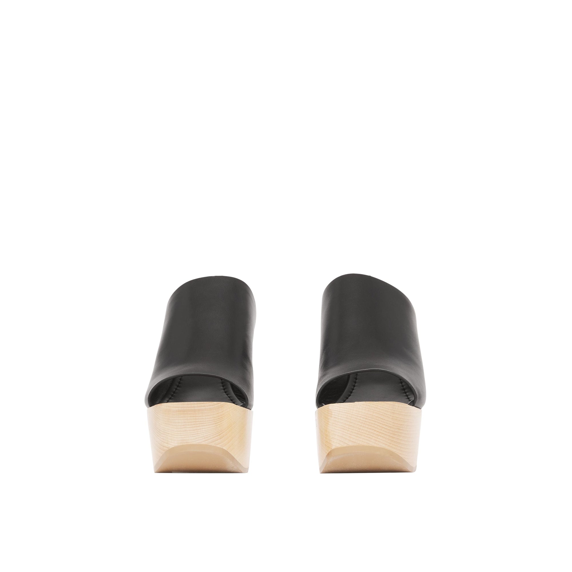 Mules en cuir à plateforme en bois de hêtre - Black