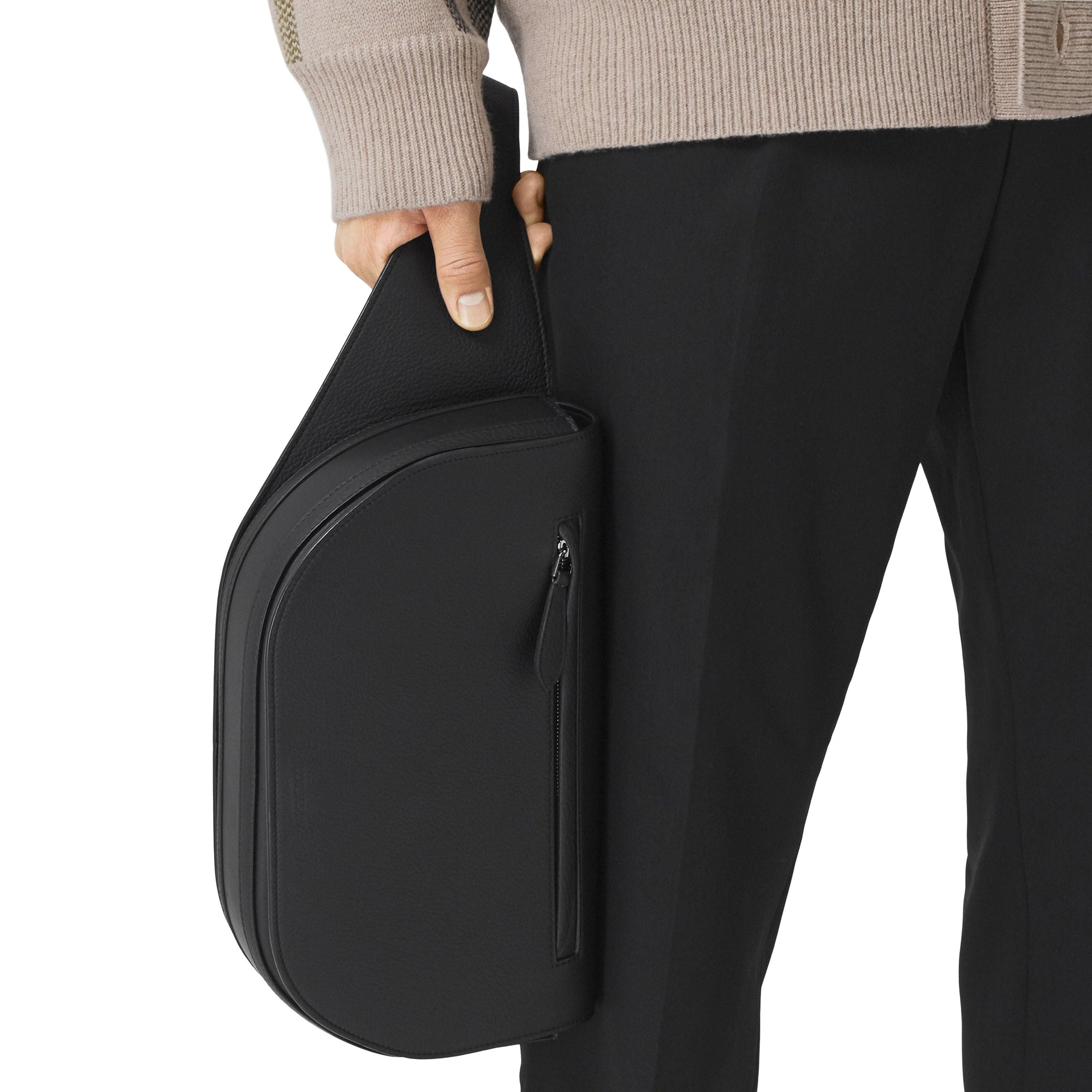 Grand sac banane Olympia en cuir grainé - Black