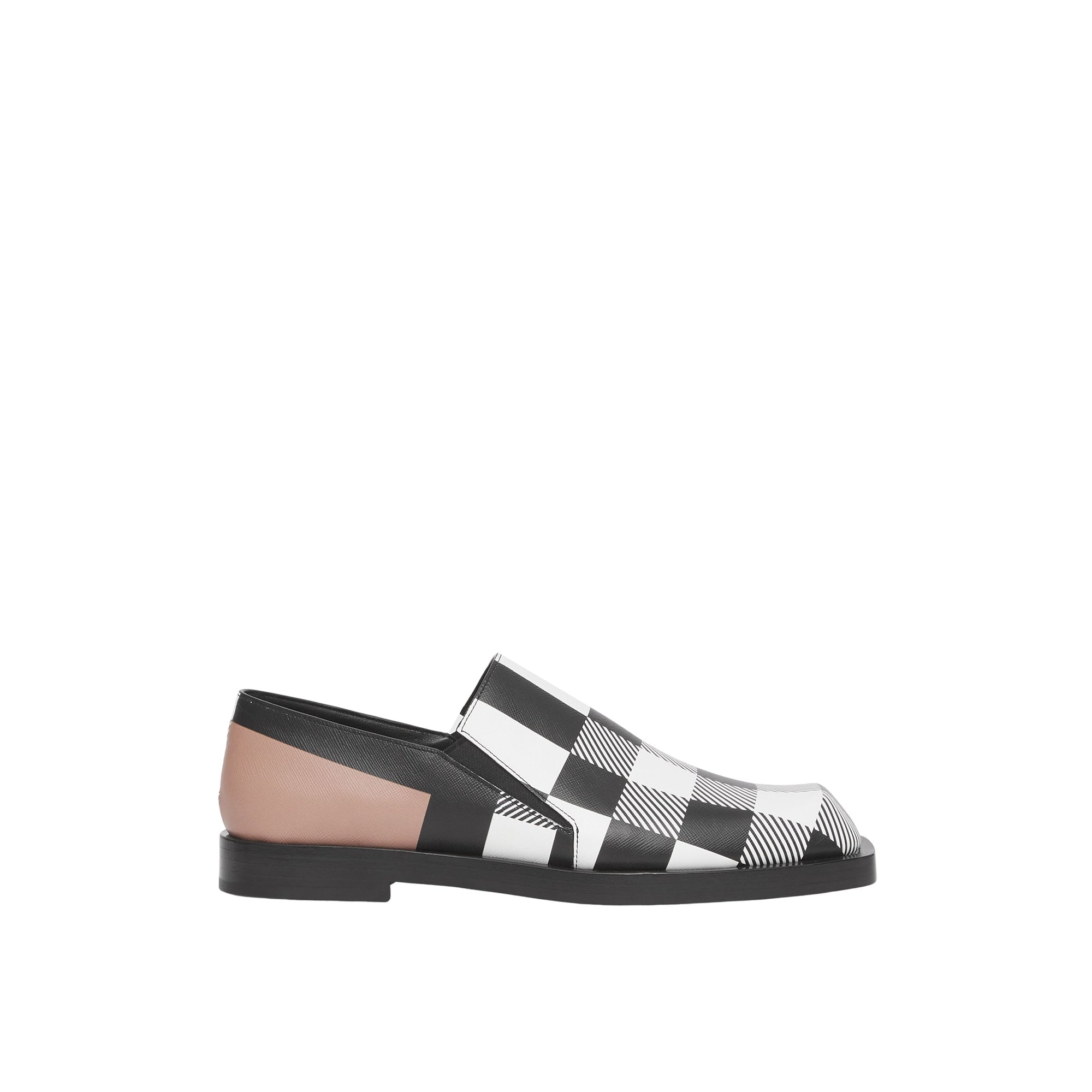 Mocassins en cuir check - Black & White