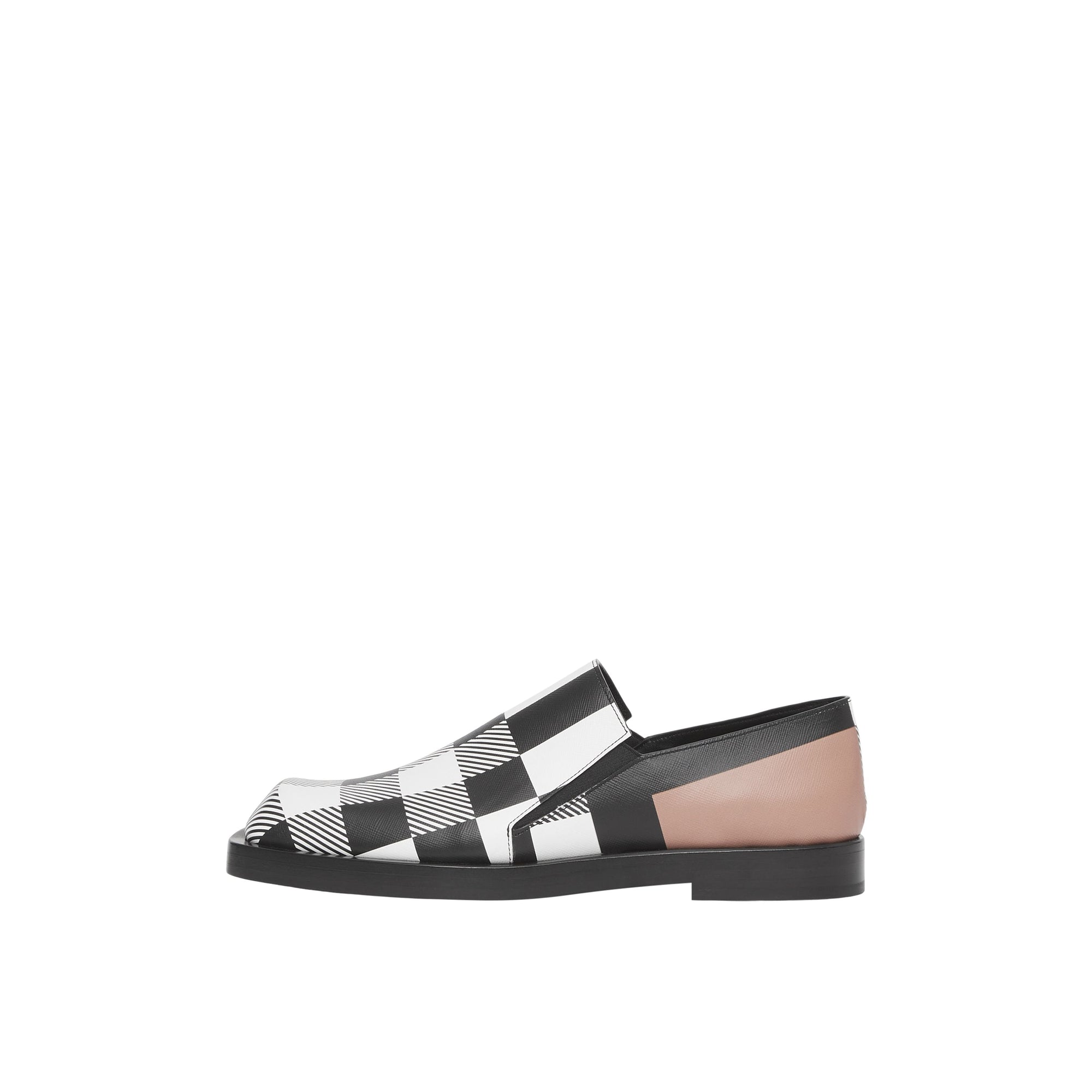 Mocassins en cuir check - Black & White