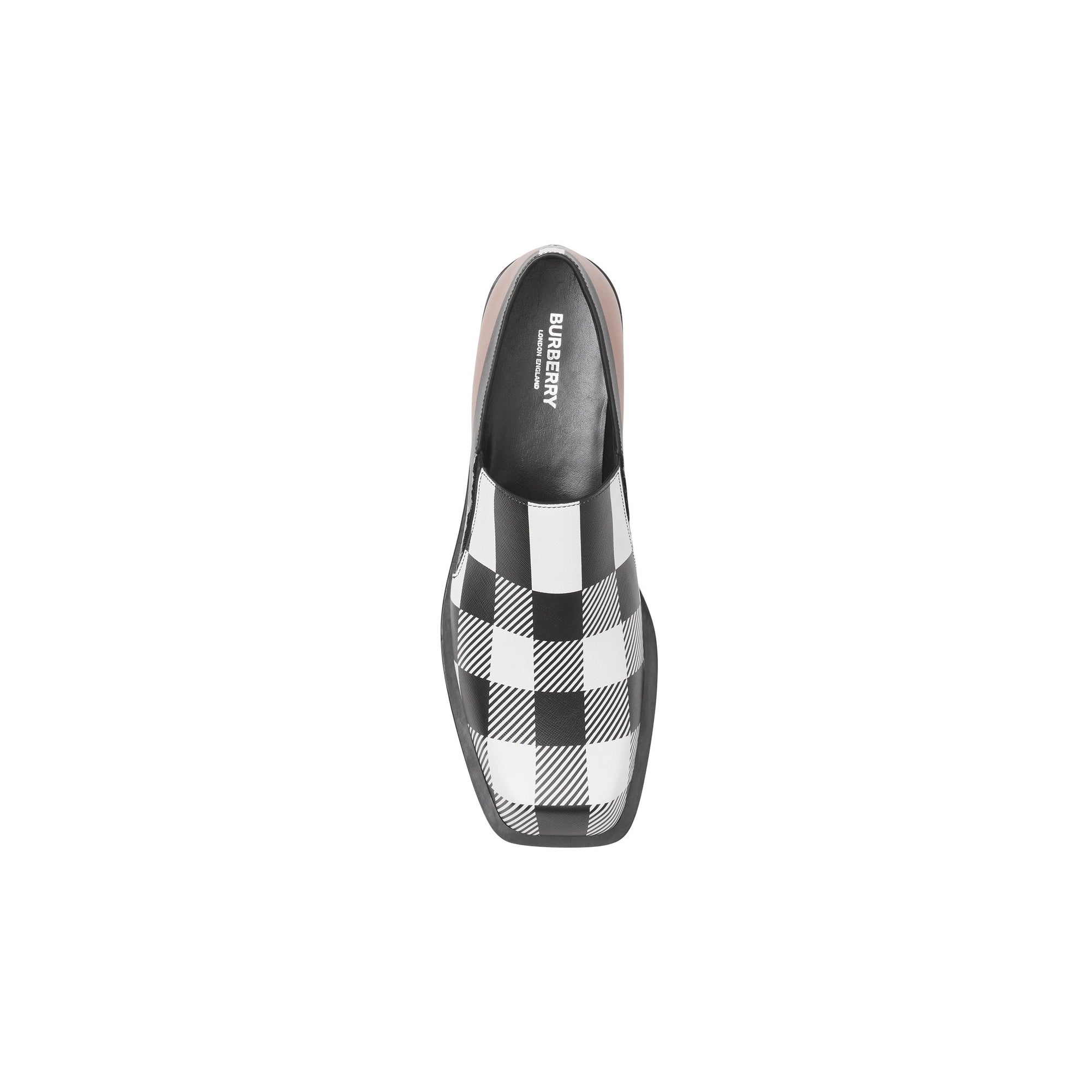 Mocassins en cuir check - Black & White