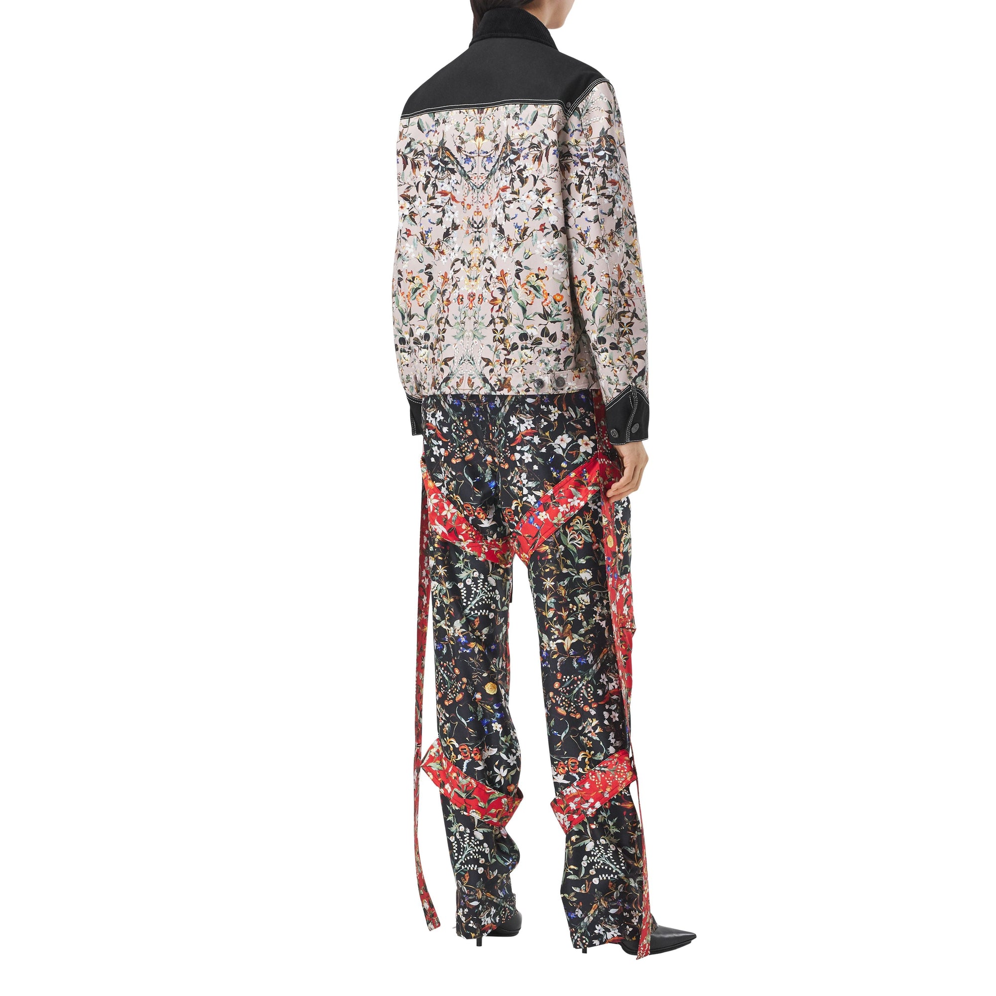 Pantalon cargo en soie à imprimé floral avec lanières amovibles - Black