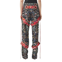 Pantalon cargo en soie à imprimé floral avec lanières amovibles - Black