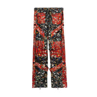 Pantalon cargo en soie à imprimé floral avec lanières amovibles - Black