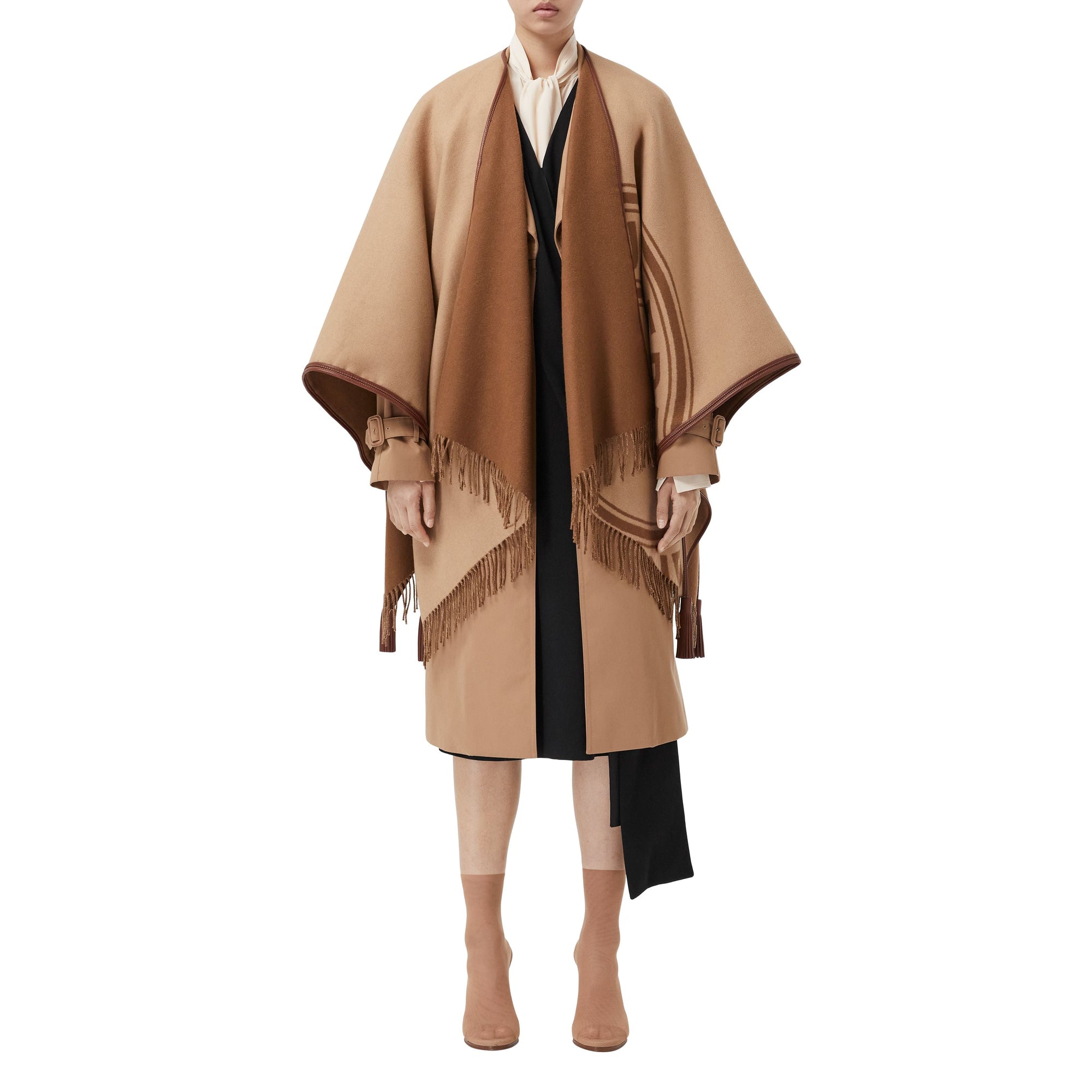 Cape réversible en jacquard de cachemire avec logo - Camel