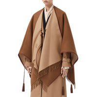 Cape réversible en jacquard de cachemire avec logo - Camel