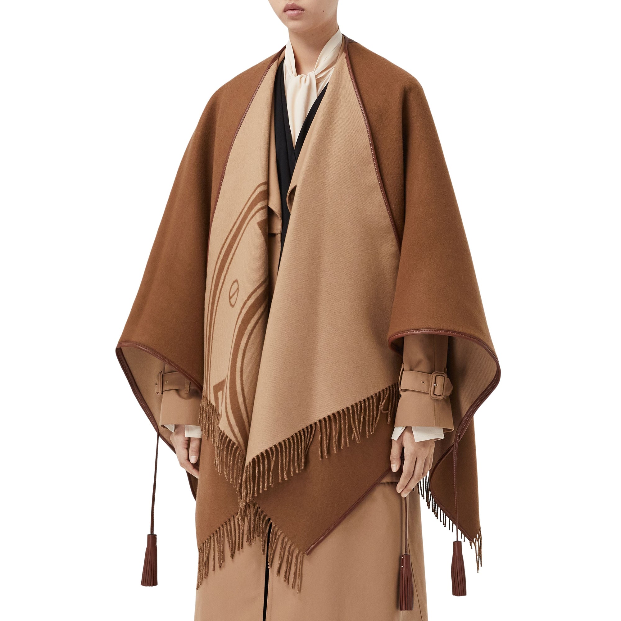 Cape réversible en jacquard de cachemire avec logo - Camel
