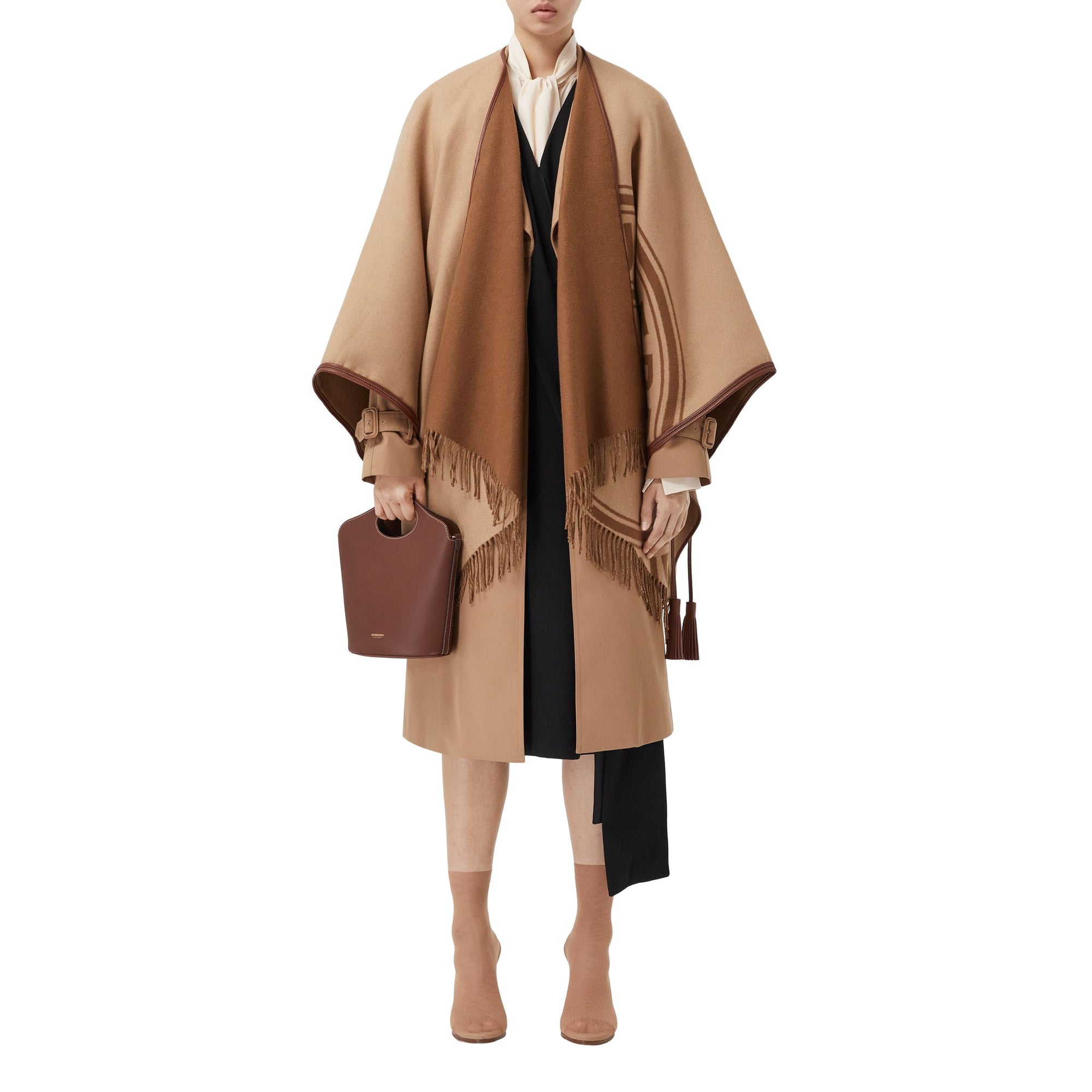 Cape réversible en jacquard de cachemire avec logo - Camel