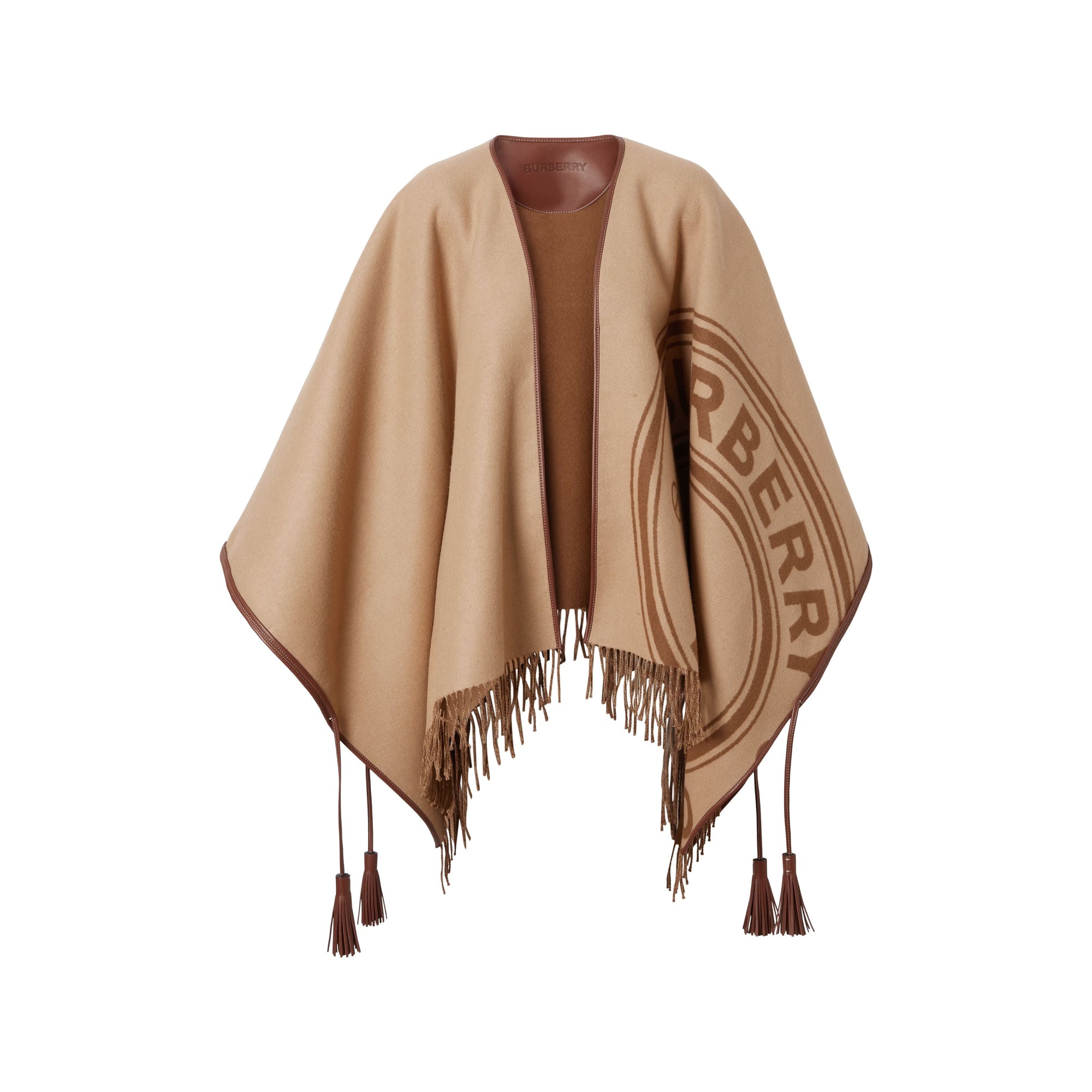 Cape réversible en jacquard de cachemire avec logo - Camel