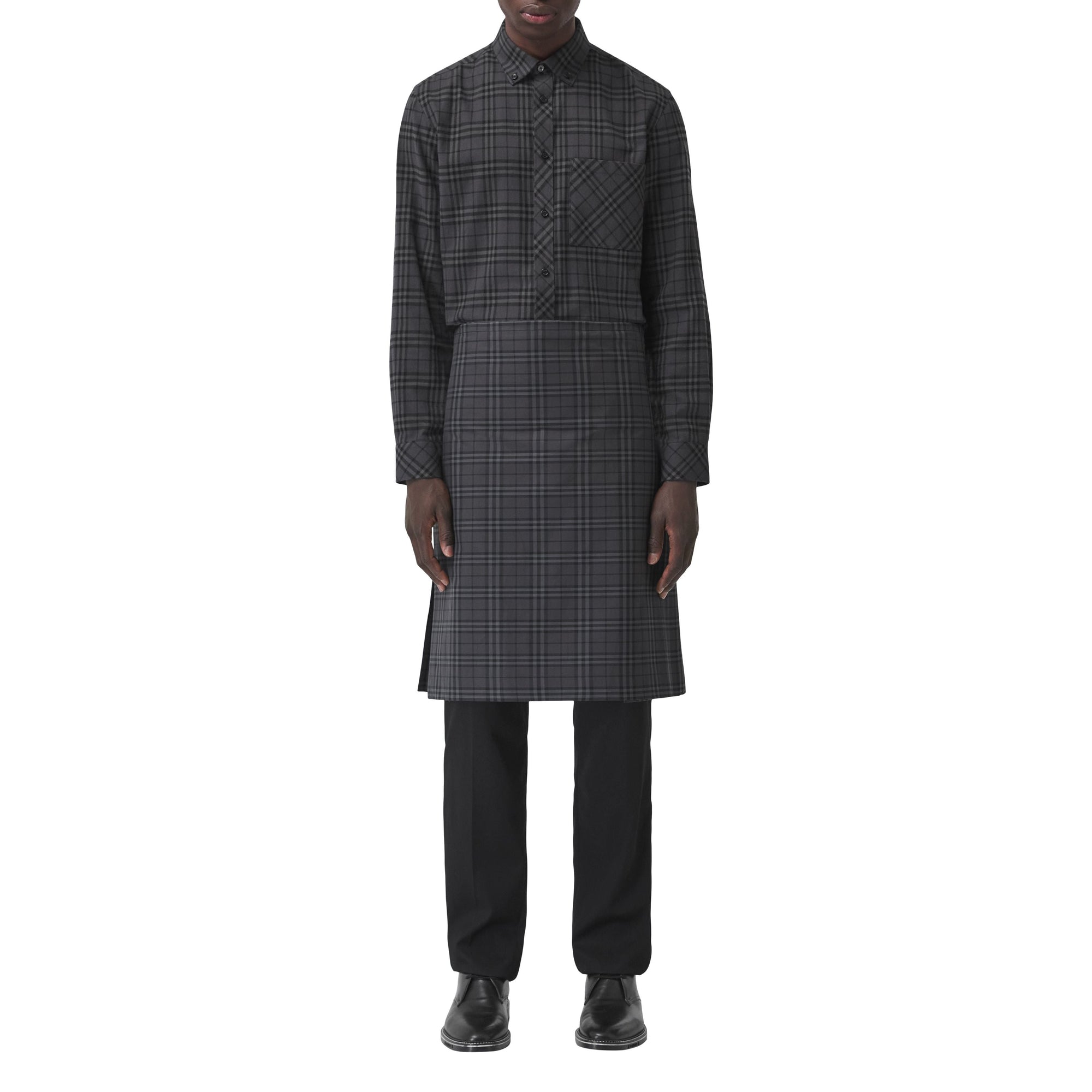 Kilt en coton check avec détails en cuir - Dark Charcoal