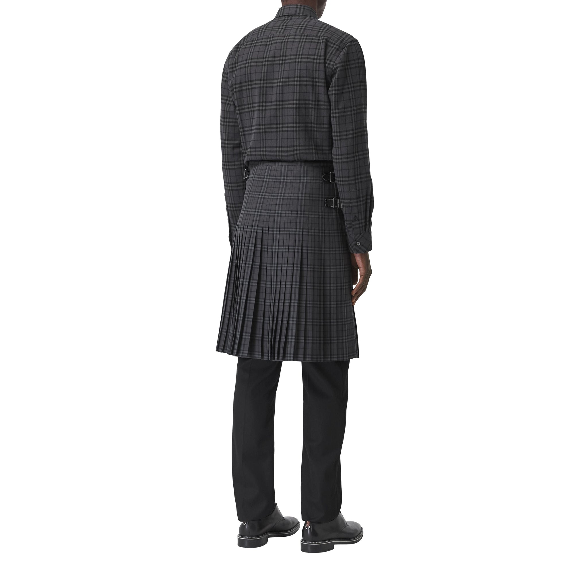 Kilt en coton check avec détails en cuir - Dark Charcoal