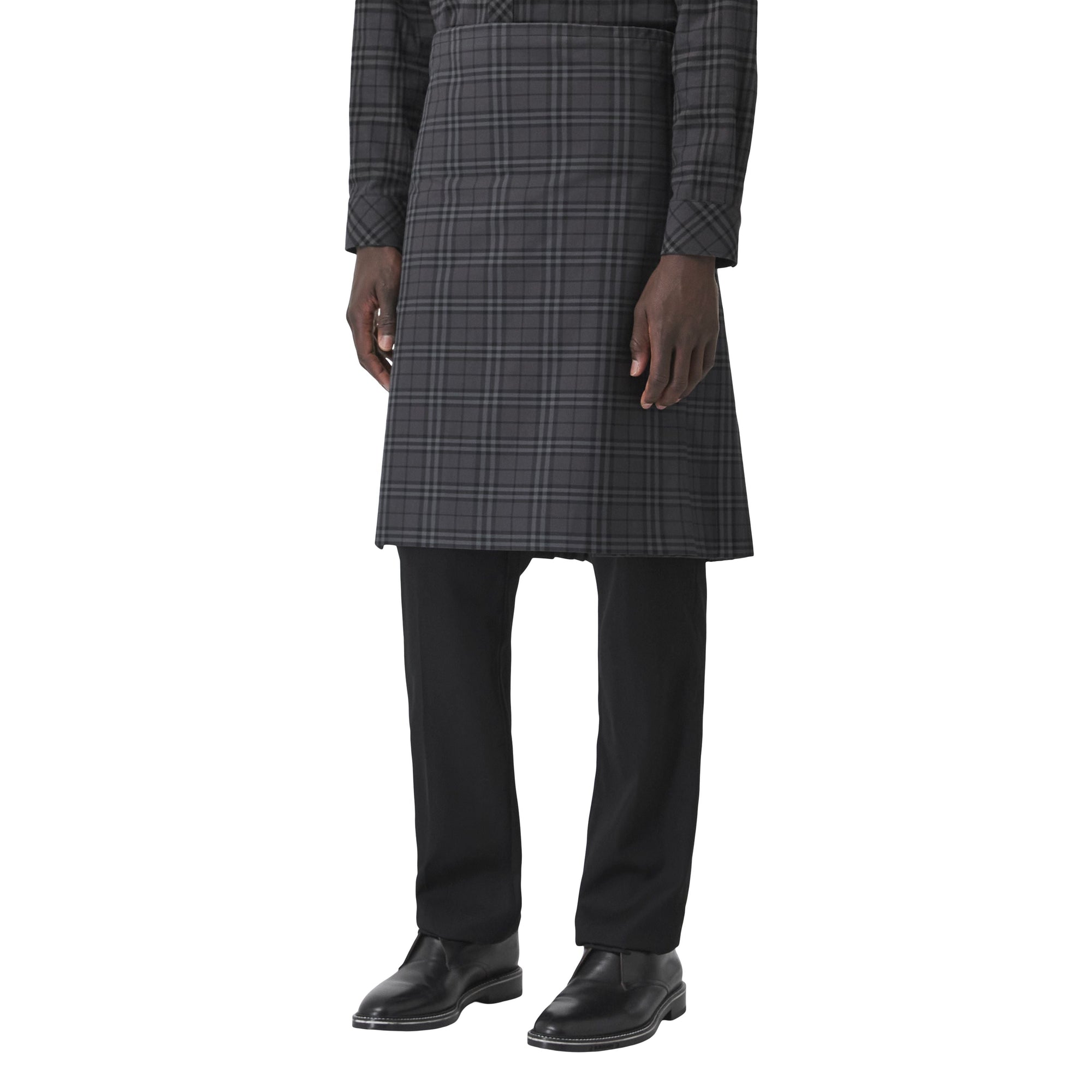 Kilt en coton check avec détails en cuir - Dark Charcoal