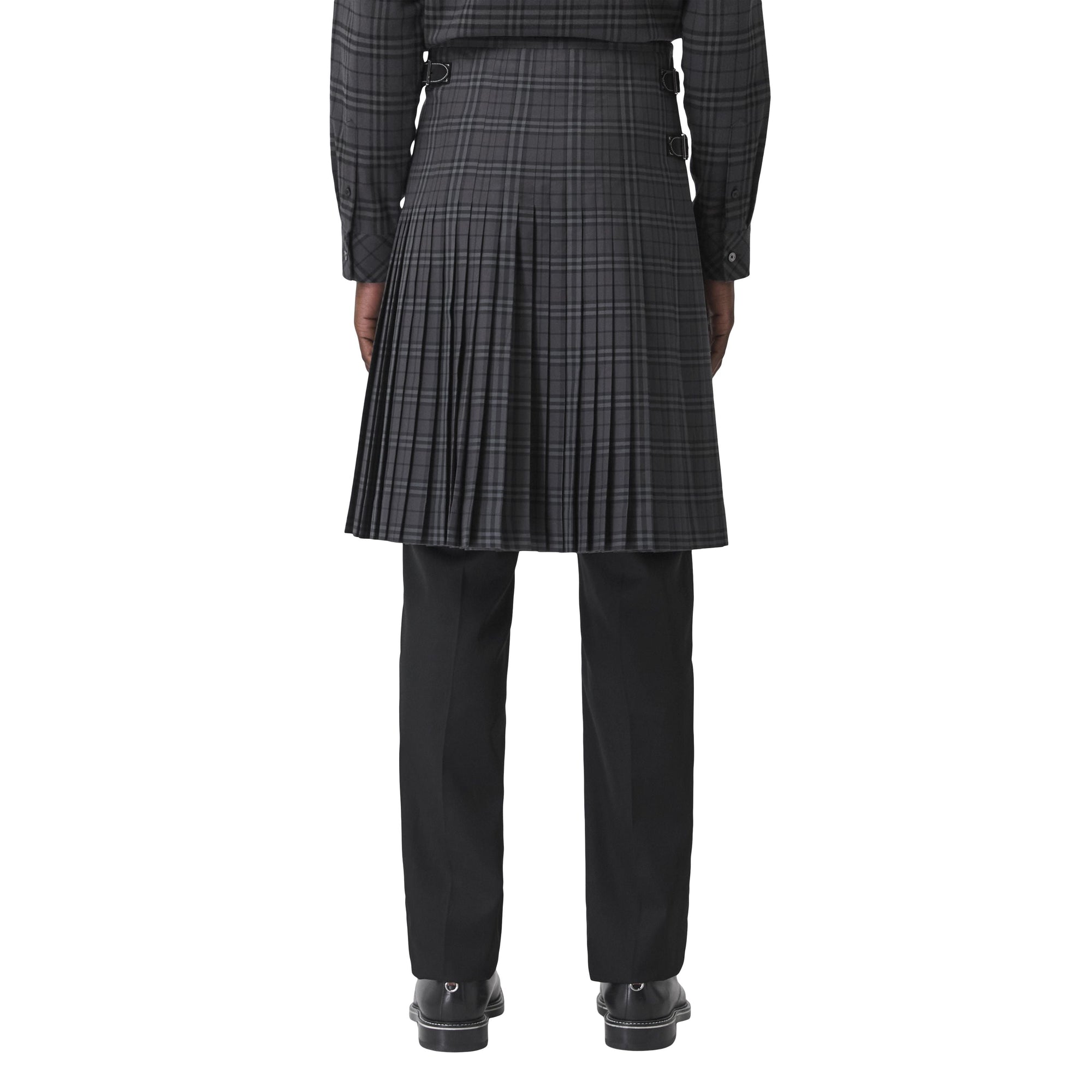 Kilt en coton check avec détails en cuir - Dark Charcoal