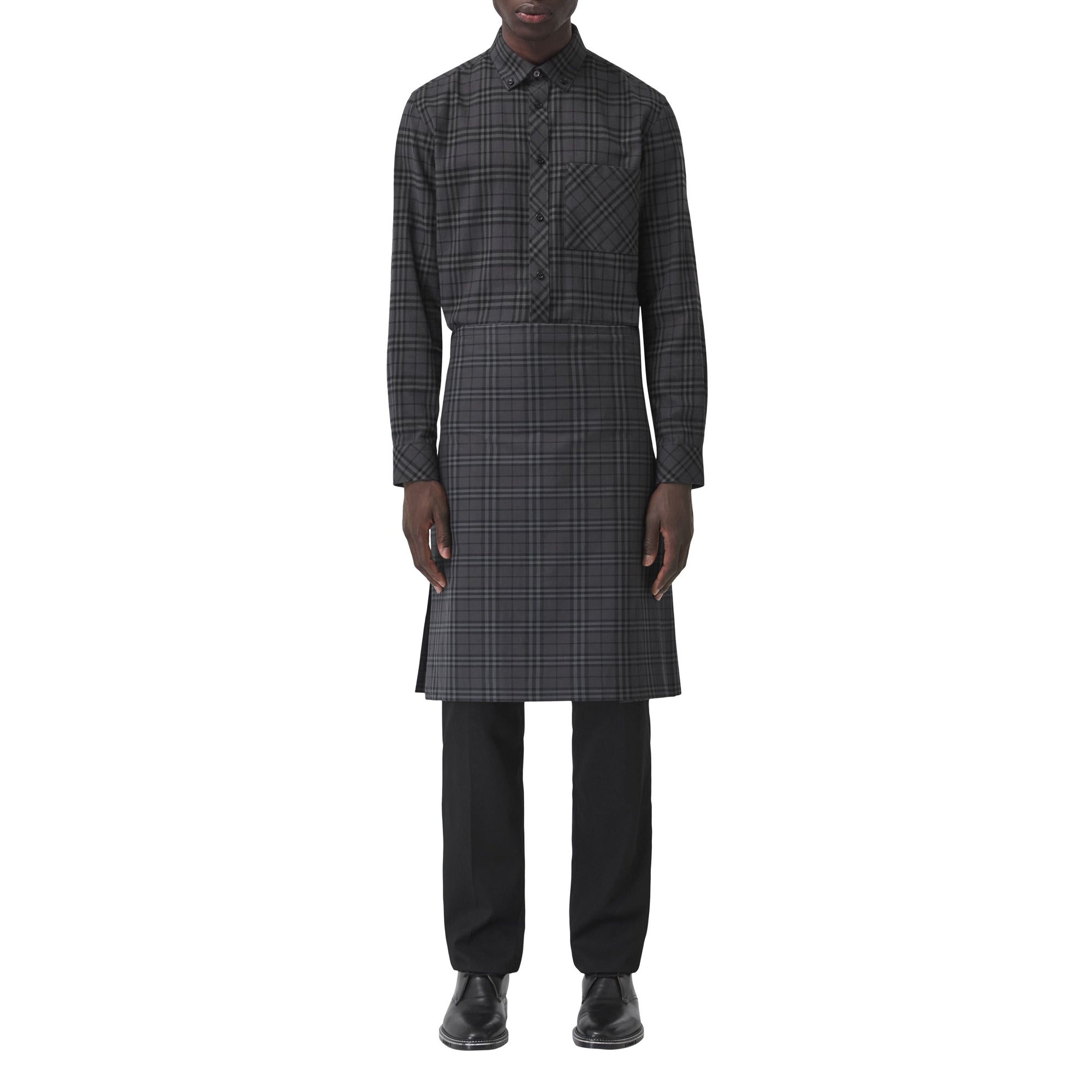 Kilt en coton check avec détails en cuir - Dark Charcoal
