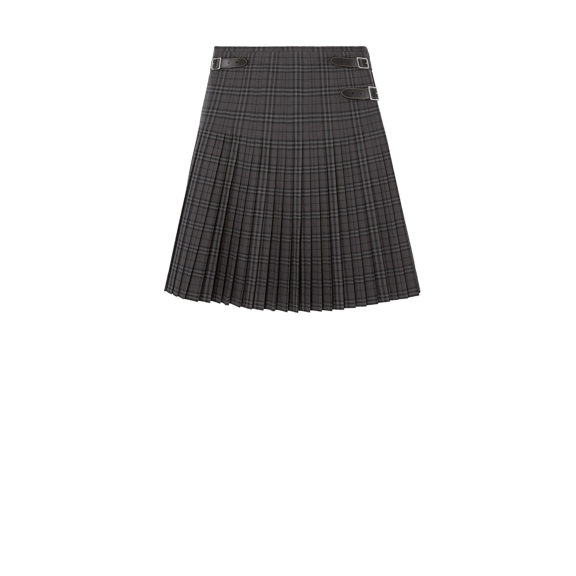 Kilt en coton check avec détails en cuir - Dark Charcoal