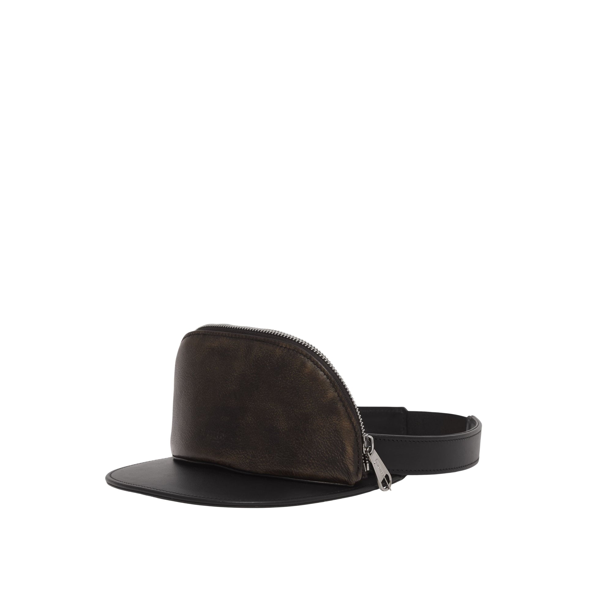 Visière en cuir avec poche zippée amovible - Black