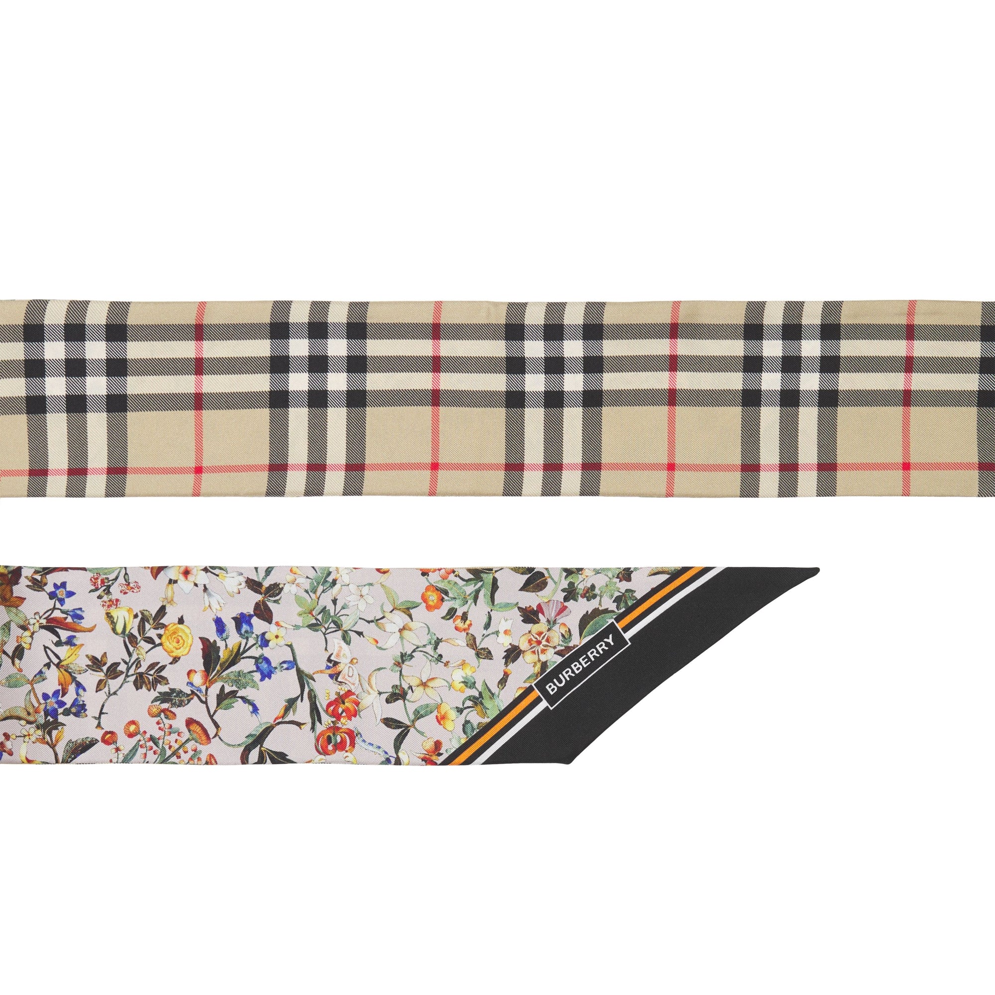 Foulard ultrafin en soie avec Vintage check et imprimé floral - Beige