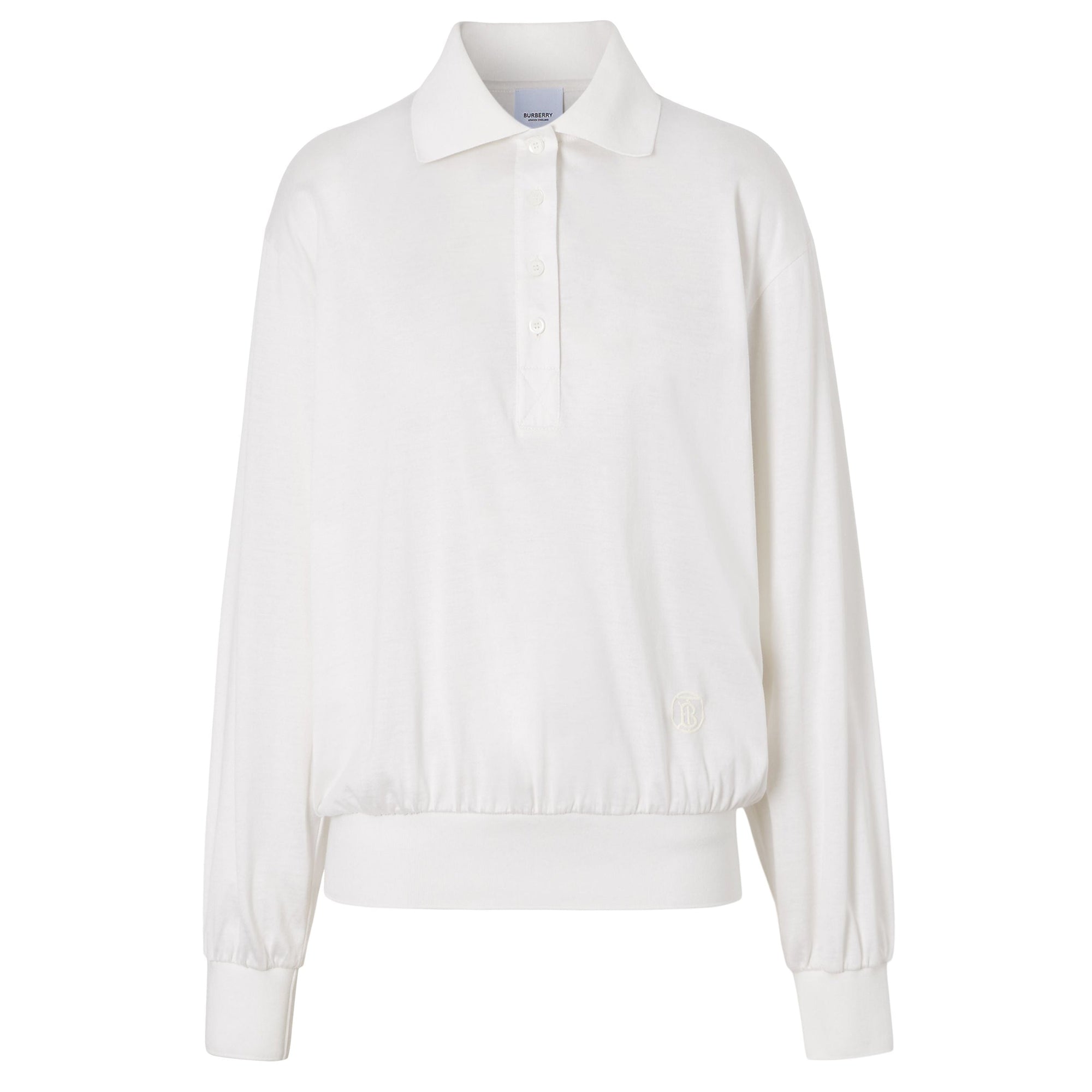 Polo à manches longues en soie et coton Monogram - Ivory