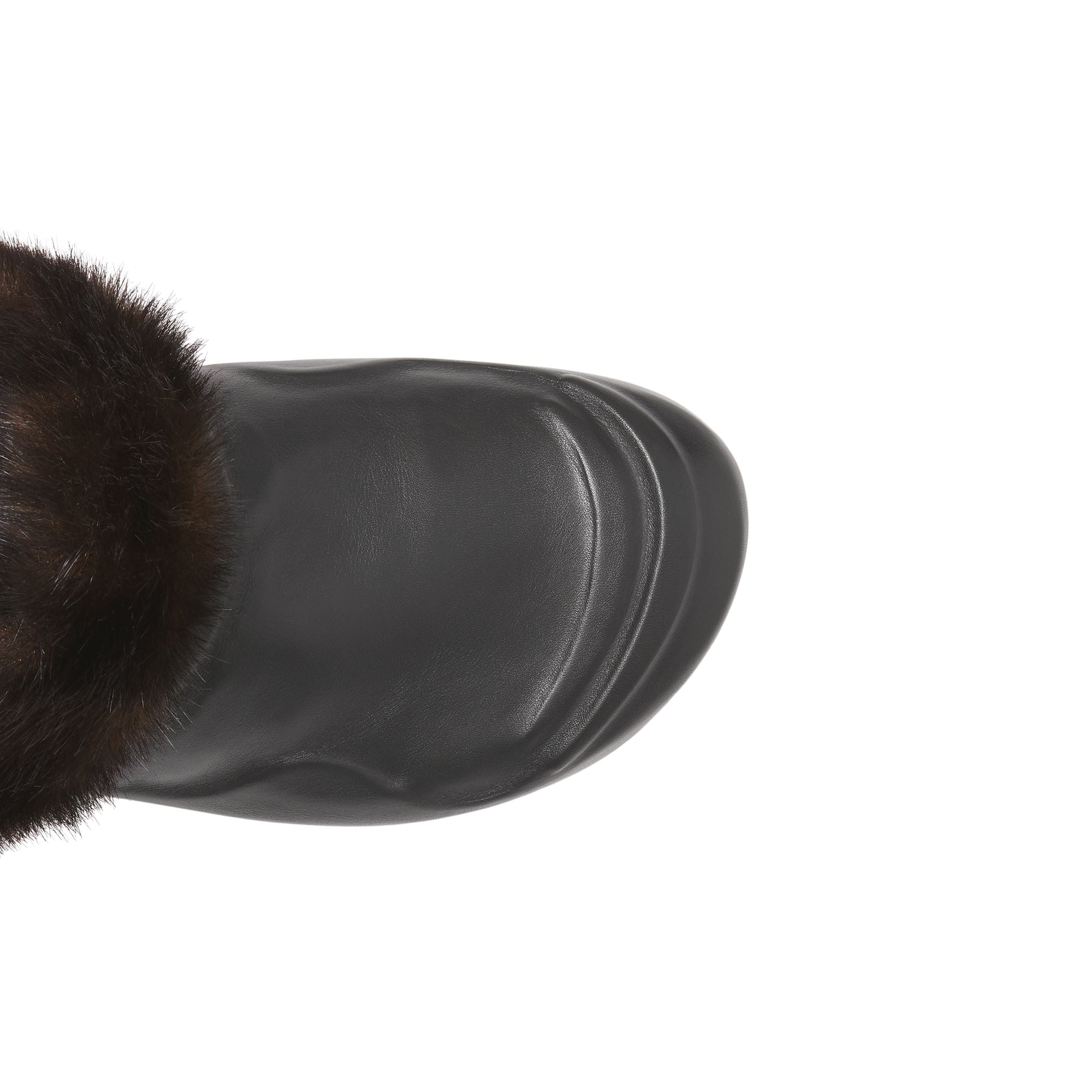 Mules en cuir à talon ouvert avec fausse fourrure - Black