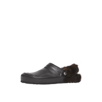 Mules en cuir à talon ouvert avec fausse fourrure - Black