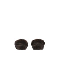 Mules en cuir à talon ouvert avec fausse fourrure - Black