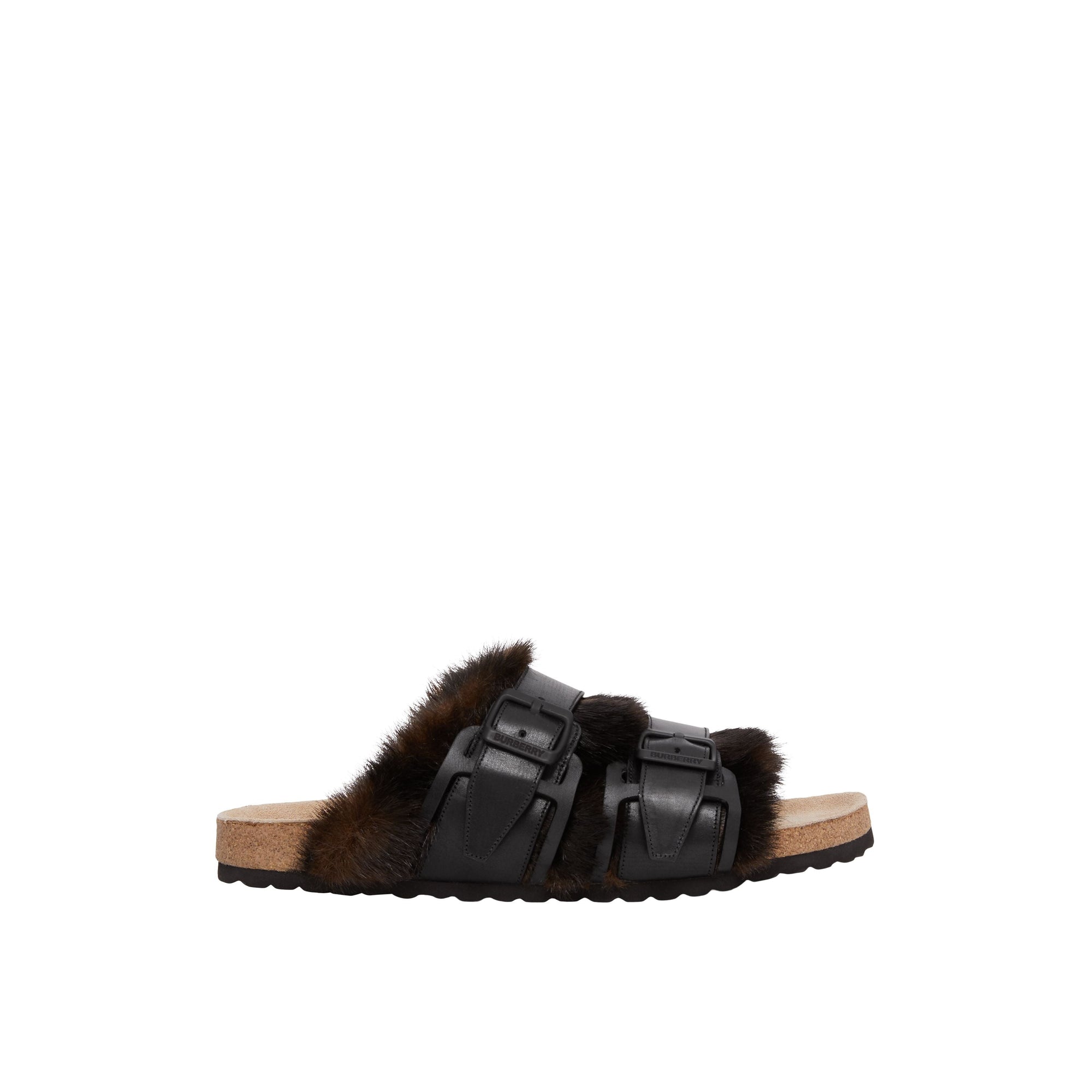 Sandales en cuir et fausse fourrure - Black