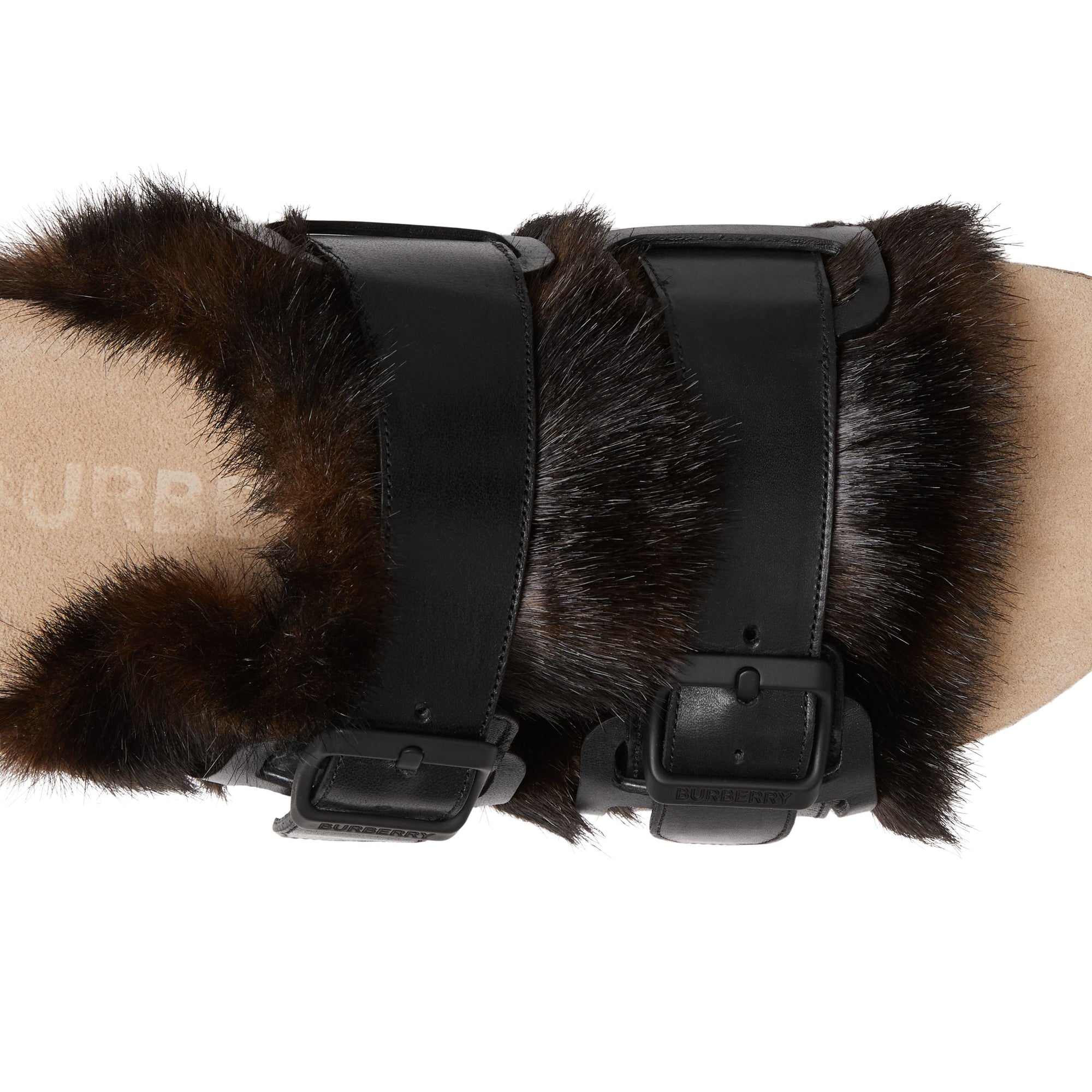 Sandales en cuir et fausse fourrure - Black