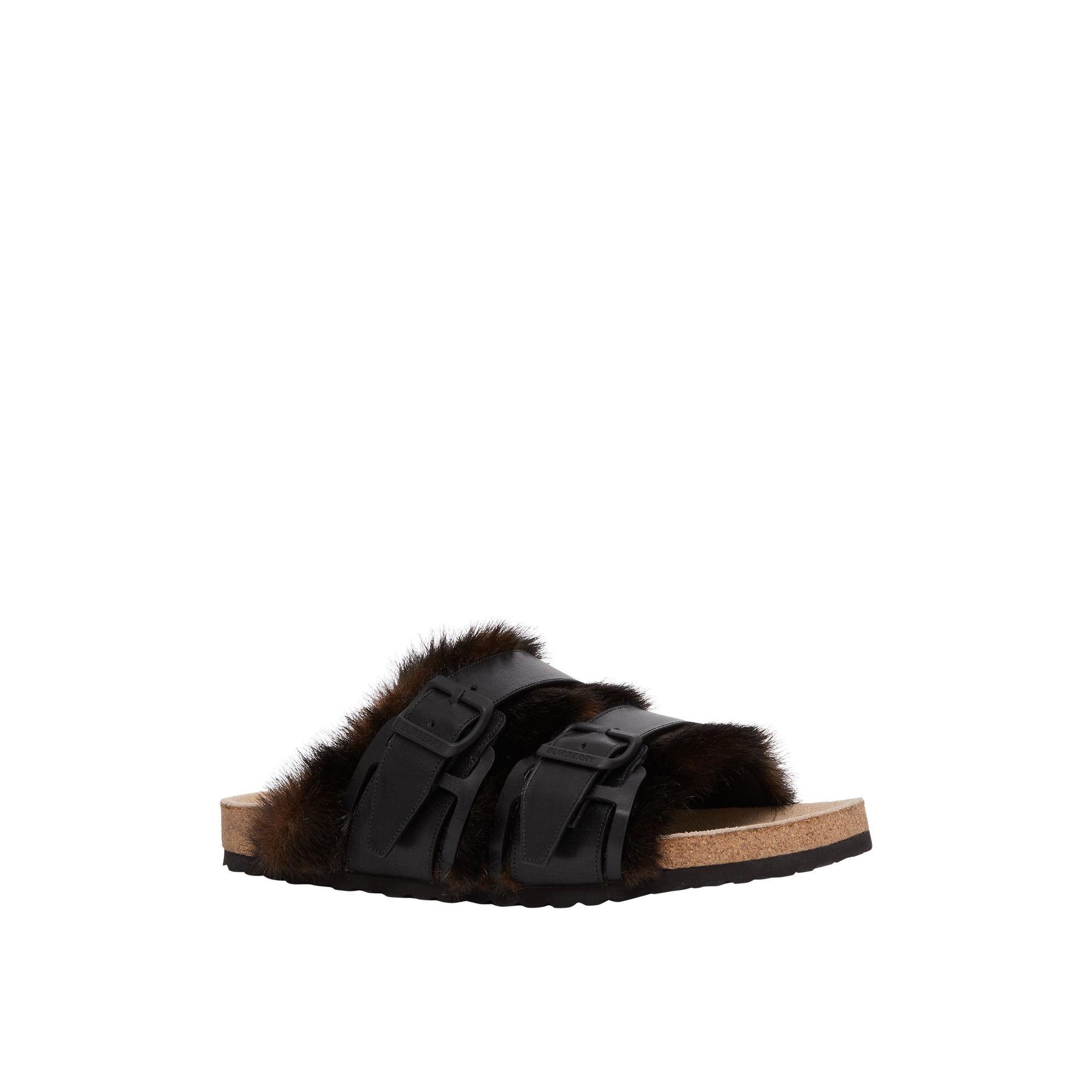 Sandales en cuir et fausse fourrure - Black