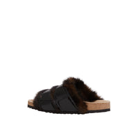 Sandales en cuir et fausse fourrure - Black
