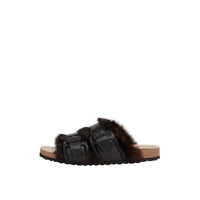 Sandales en cuir et fausse fourrure - Black