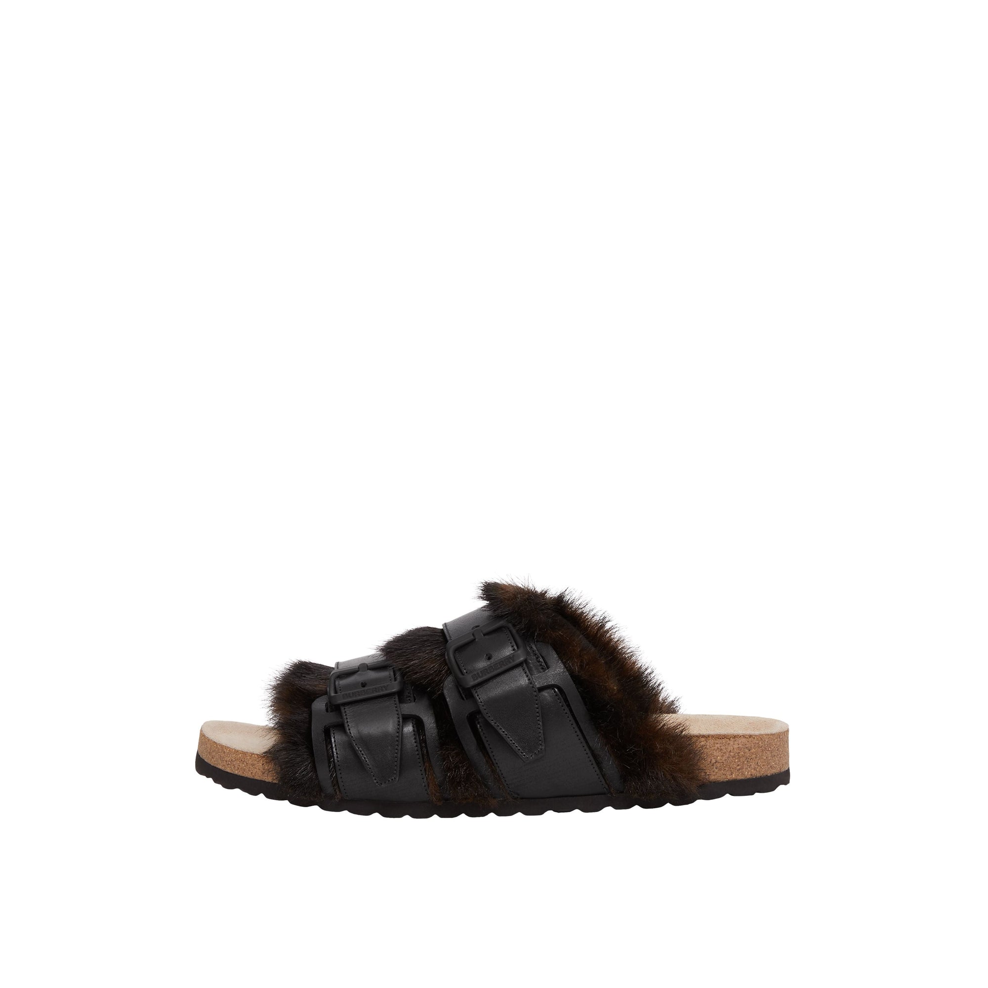 Sandales en cuir et fausse fourrure - Black