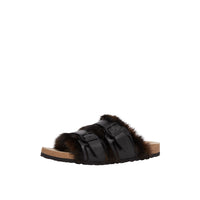 Sandales en cuir et fausse fourrure - Black