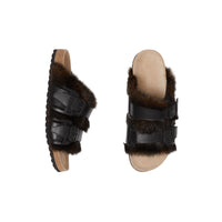 Sandales en cuir et fausse fourrure - Black