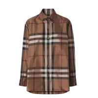 Chemise en sergé de soie check - Birch Brown
