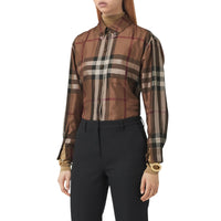 Chemise en sergé de soie check - Birch Brown