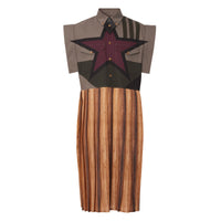 Robe chemise plissée en coton à imprimé géométrique - Khaki