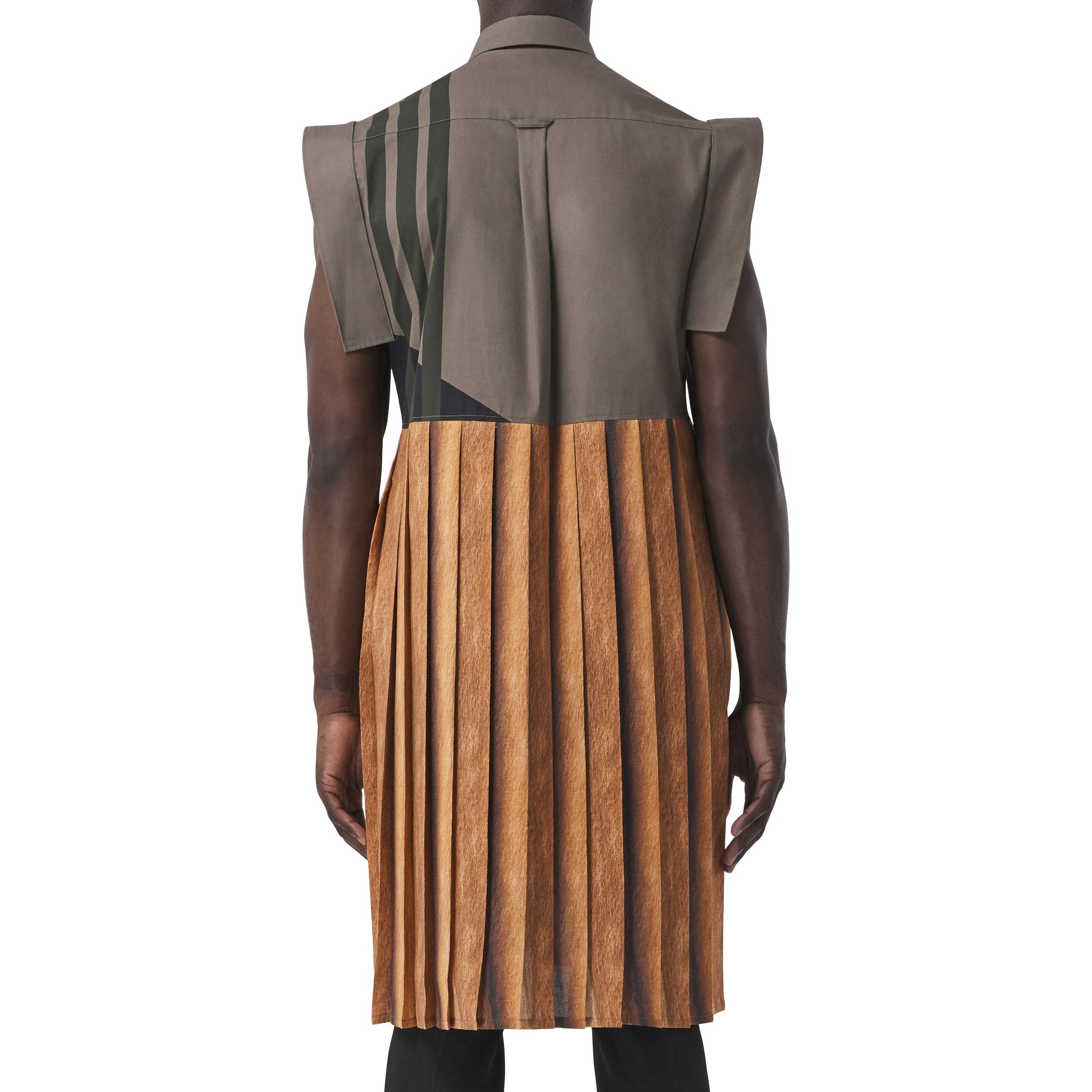 Robe chemise plissée en coton à imprimé géométrique - Khaki