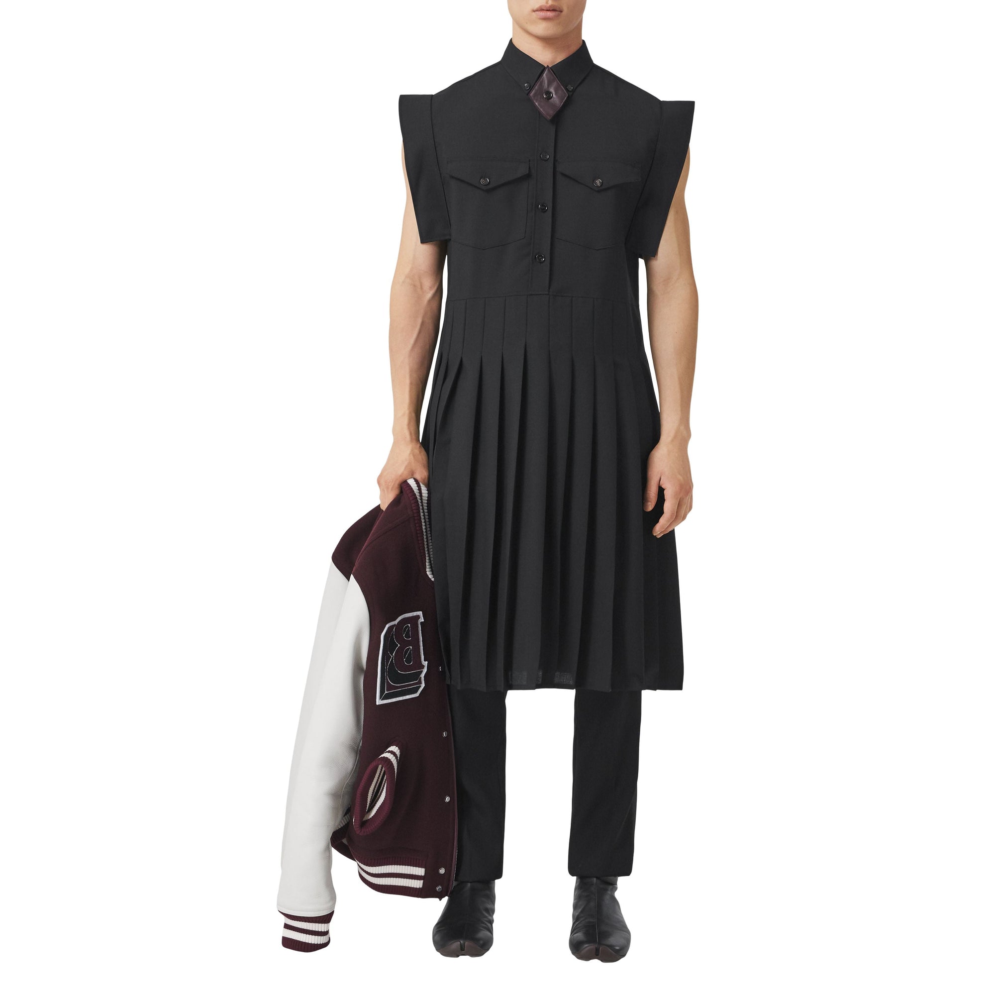 Robe chemise plissée en mohair et laine - Black