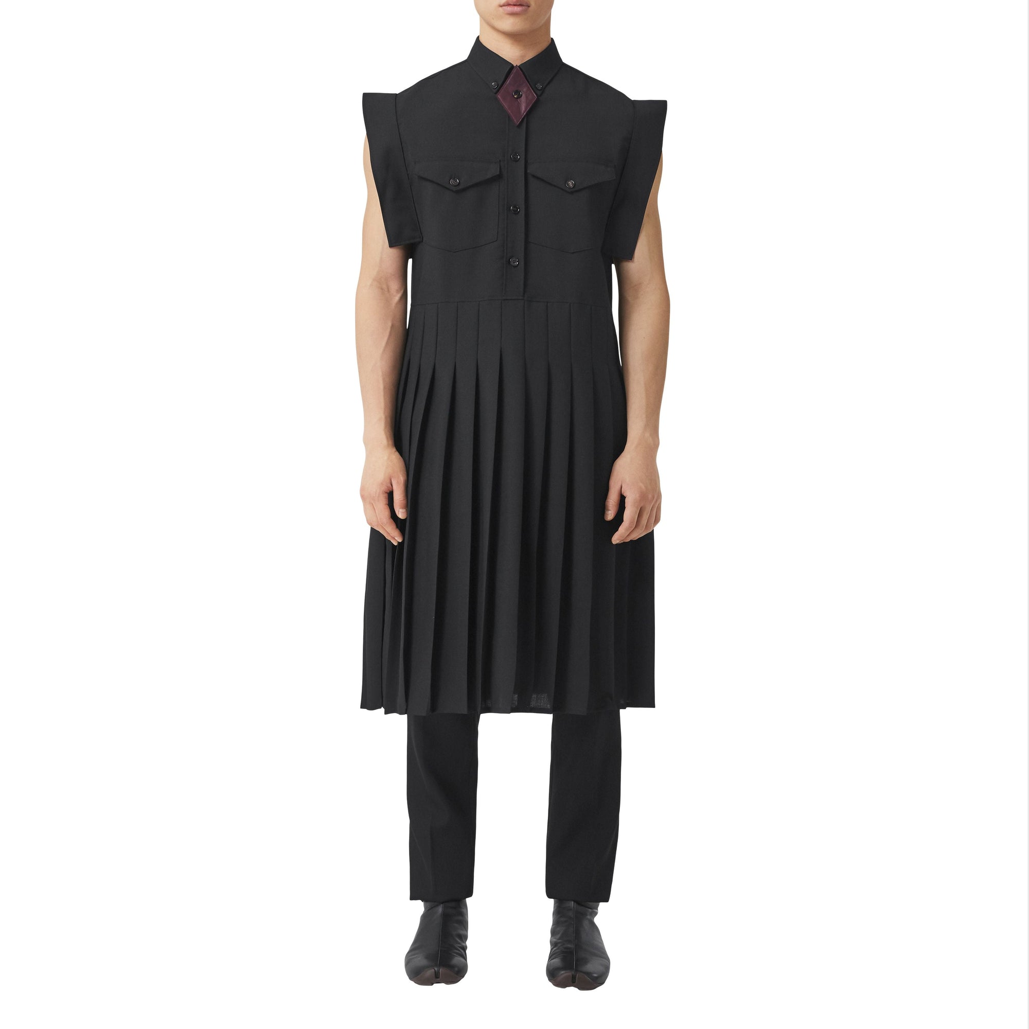 Robe chemise plissée en mohair et laine - Black