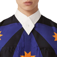 Chemise tunique imprimé géométrique avec franges en soie - Bright Navy