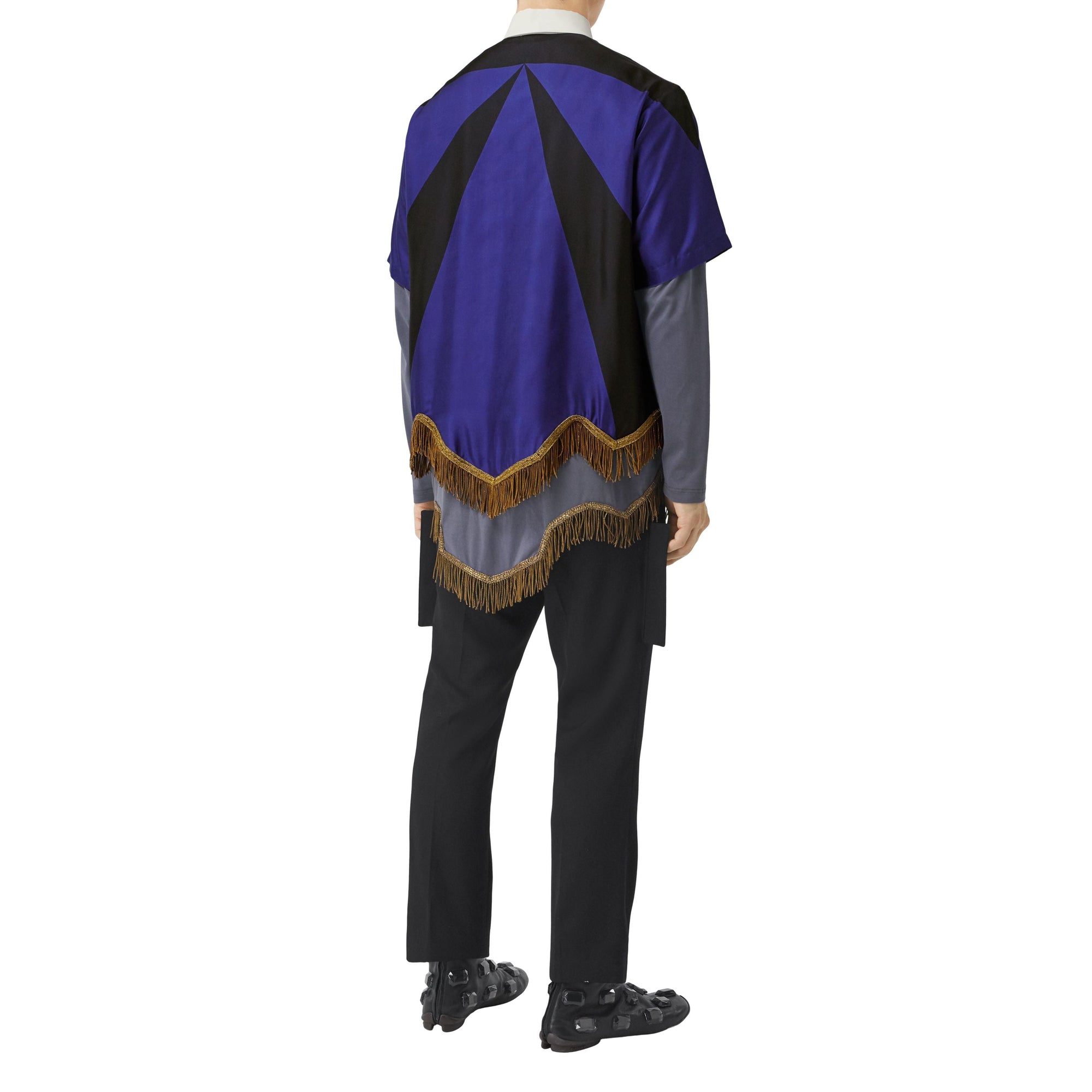 Chemise tunique imprimé géométrique avec franges en soie - Bright Navy