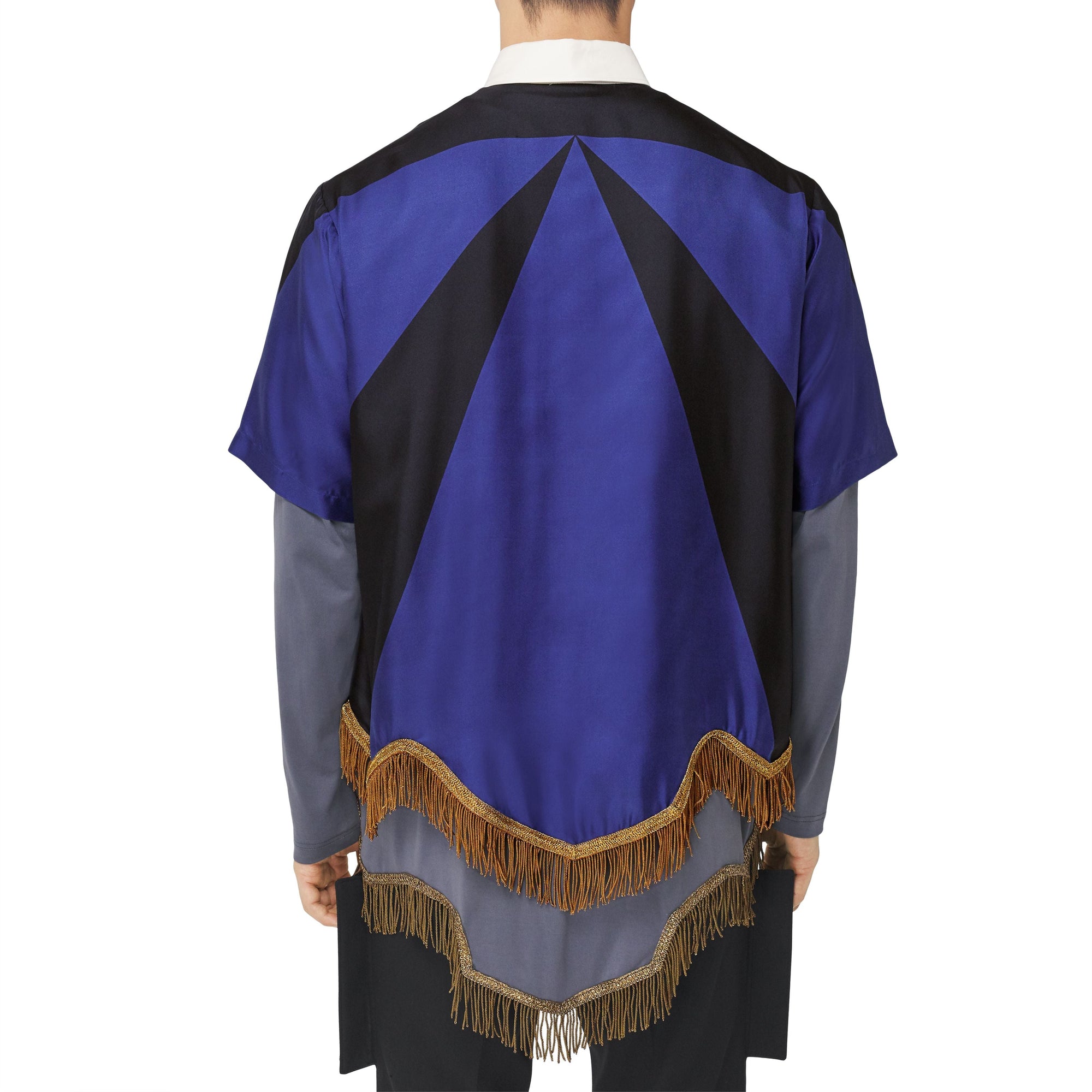 Chemise tunique imprimé géométrique avec franges en soie - Bright Navy