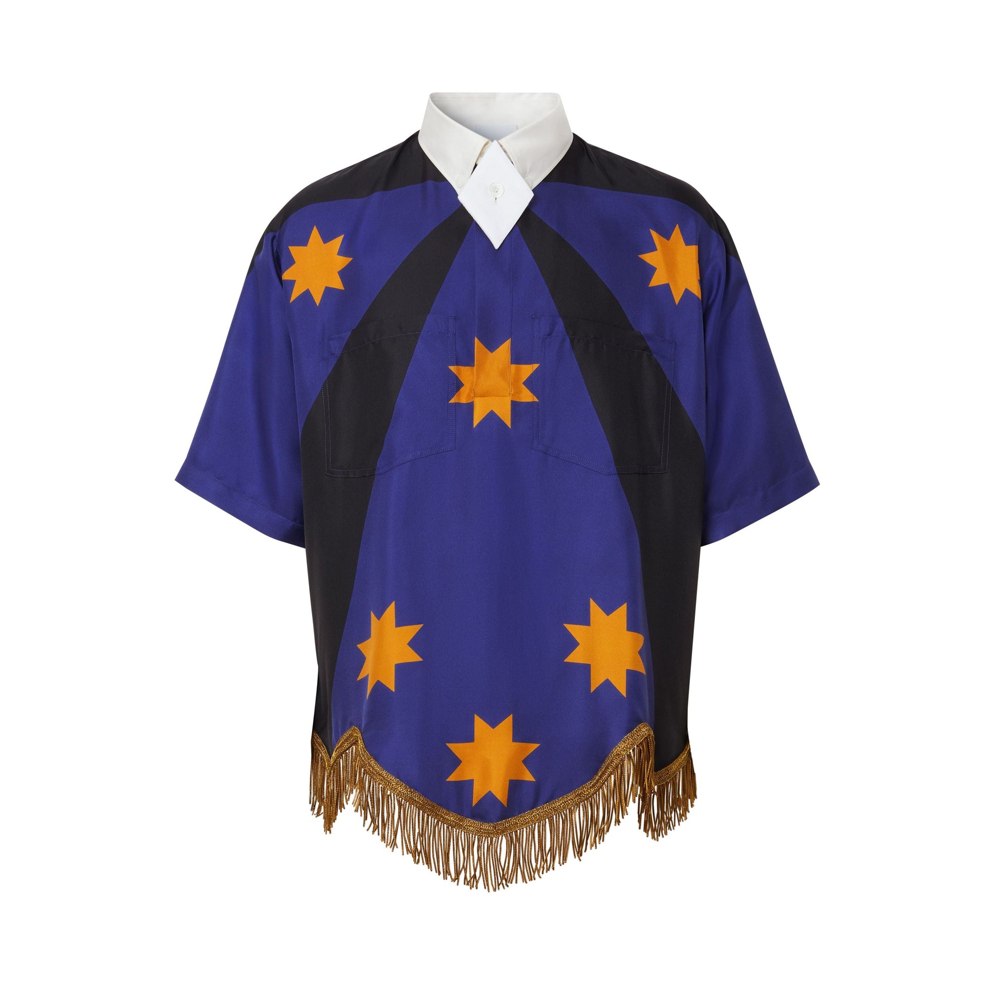 Chemise tunique imprimé géométrique avec franges en soie - Bright Navy