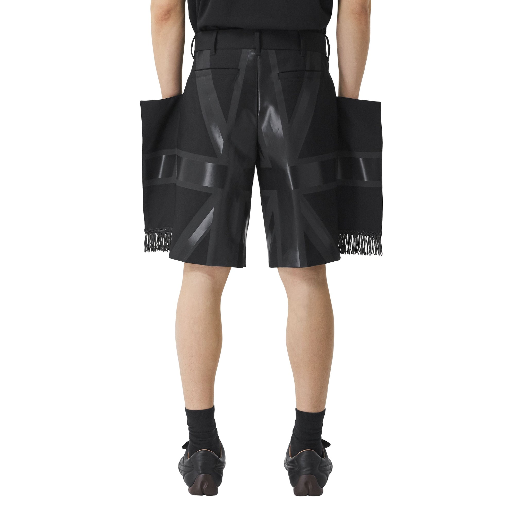 Short ajusté en laine grain de poudre à imprimé drapeau - Black