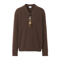 Pull en maille de laine côtelée avec détail sifflet plaqué or - Brown