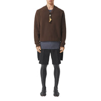Pull en maille de laine côtelée avec détail sifflet plaqué or - Brown