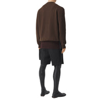 Pull en maille de laine côtelée avec détail sifflet plaqué or - Brown