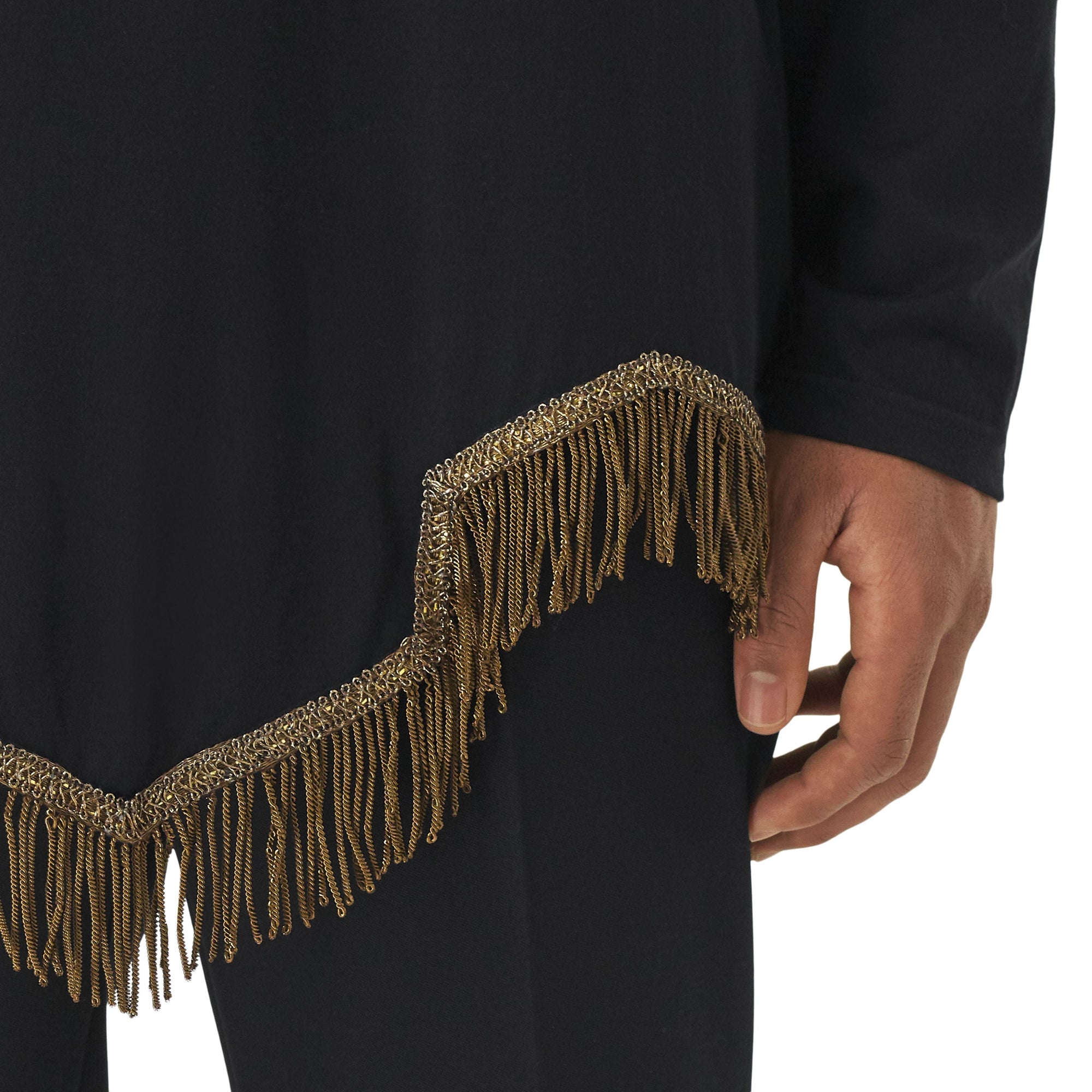 Haut à manches longues en coton avec franges en fil d'or - Black
