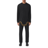 Haut à manches longues en coton avec franges en fil d'or - Black