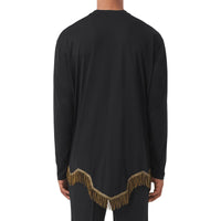 Haut à manches longues en coton avec franges en fil d'or - Black